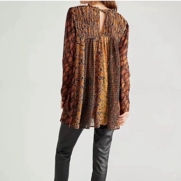Free People Merrie Mixed Print Boho Style Tunic Top Size Small - Picture 4 of 14